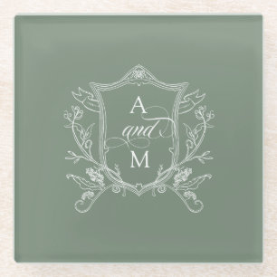 Salie Groene Vintage Crest Trouwen Glazen Onderzetter