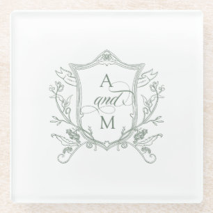 Salie Groene Vintage Crest Trouwen Glazen Onderzetter