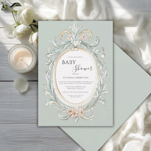 Salie Groene Vintage Elegante Frame Baby Borrel Kaart