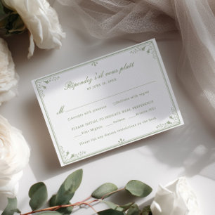 Salie Groene Vintage Frame Huwelijks RSVP Kaartje