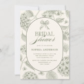 Salie Groene Vintage Hydrangea Bruidsfeest Kaart (Voorkant)