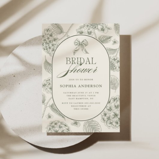 Salie Groene Vintage Hydrangea Bruidsfeest Kaart