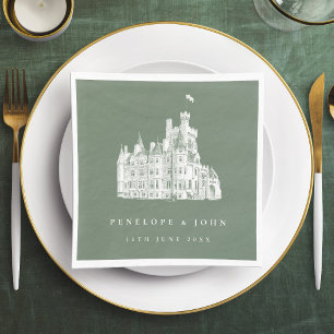 Salie Groene Vintage Kasteel Illustratie Trouwen Servet