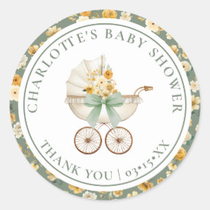 Salie groene vintage kinderwagen baby shower stick ronde sticker