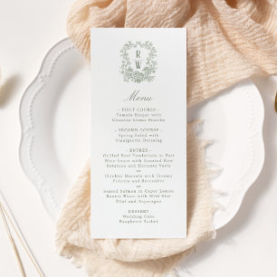 Salie Groene Vintage Monogram Wapen Huwelijk Menu