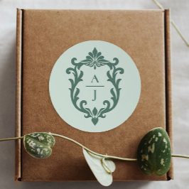 Salie Groene Vintage Sierlijke Wapen Huwelijk Ronde Sticker
