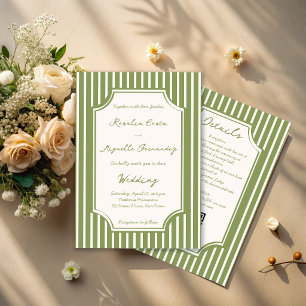 Salie groene vintage strepen all-in-one bruiloft kaart