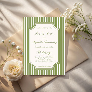 Salie groene vintage strepen bruiloft kaart