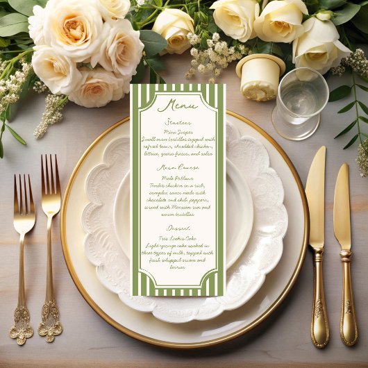 Salie groene vintage strepen bruiloft menu