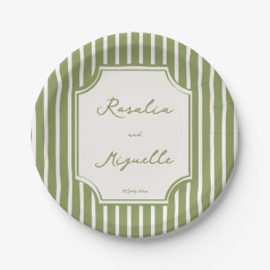 Salie groene vintage strepen trouwpersonalatie papieren bordje