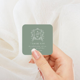 Salie Groene Vintage Wapen Wedding Bedankt Vierkante Sticker