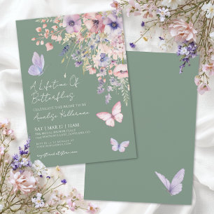Salie Groene Vlinder Wilde Bloemen Bruidsdouche Kaart