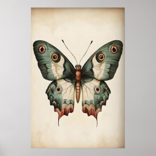 Salie Groene Vlinderprint, Vintage Stijl Mot Poster