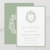Salie Groene Wapen Monogram Trouwlogo  Save The Date (Voorkant / Achterkant)