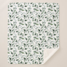 Salie Groene Waterverf Boho Botanische Bladeren Ca Sherpa Deken