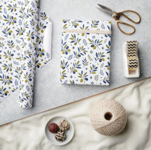Salie Groene Waterverf Franse Landelijke Olijfpatr Cadeaupapier