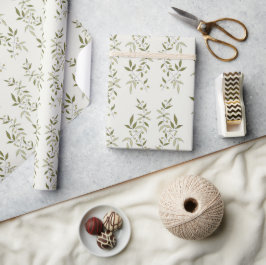 Salie Groene Waterverf Franse Landelijke Olijfpatr Cadeaupapier