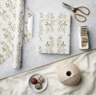 Salie Groene Waterverf Franse Landelijke Olijfpatr Cadeaupapier
