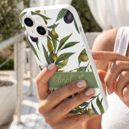 Salie Groene Waterverf Franse Landelijke Olijfpatr Case-Mate iPhone 14 Hoesje