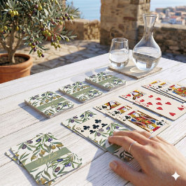 Salie Groene Waterverf Franse Landelijke Olijfpatr Pokerkaarten
