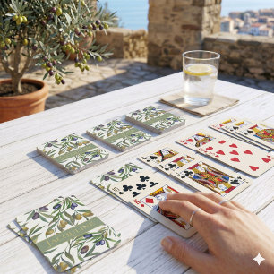 Salie Groene Waterverf Franse Landelijke Olijfpatr Pokerkaarten