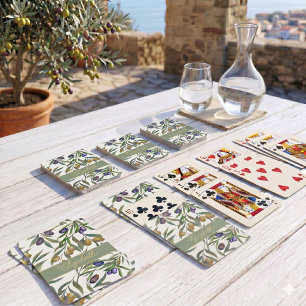 Salie Groene Waterverf Franse Landelijke Olijfpatr Pokerkaarten