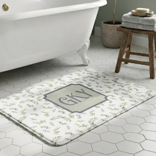 Salie Groene Waterverf Monogram Chic Olijf Patroon Badmat
