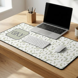 Salie Groene Waterverf Monogram Chic Olijf Patroon Bureaumat
