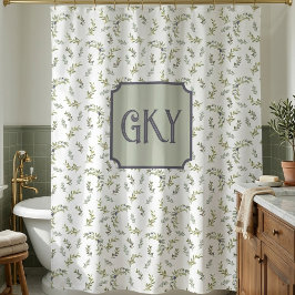 Salie Groene Waterverf Monogram Chic Olijf Patroon Douchegordijn