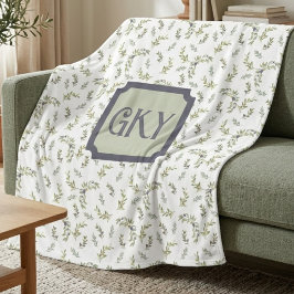 Salie Groene Waterverf Monogram Chic Olijf Patroon Fleece Deken