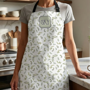 Salie Groene Waterverf Monogram Chic Olijf Patroon Schort