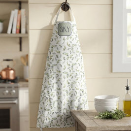 Salie Groene Waterverf Monogram Chic Olijf Patroon Schort