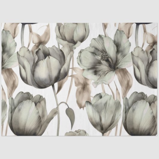 Salie Groene Waterverf pioenroos florale ontkoppel Tissuepapier (Voorkant)