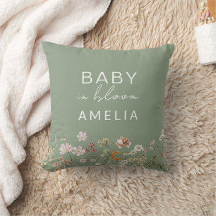 Salie Groene Wildbloem Baby in Bloom Bloemen Kussen