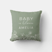 Salie Groene Wildbloem Baby in Bloom Bloemen Kussen (Voorkant)