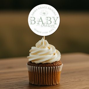 Salie Groene Wilde Bloem Baby Shower Ronde Sticker