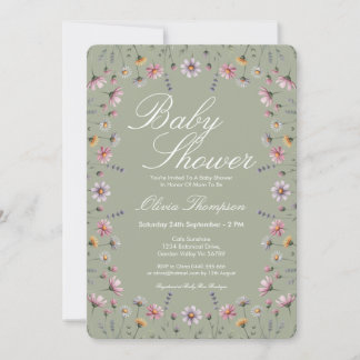 Salie Groene Wilde Bloem Boho Baby Borrel Kaart