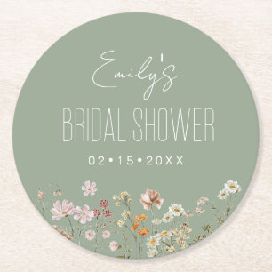 Salie Groene Wilde Bloem Boho Bruidsdiner Tuin Ronde Kartonnen Onderzetter