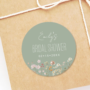 Salie Groene Wilde Bloem Boho Bruidsdouche Tuin Ronde Sticker