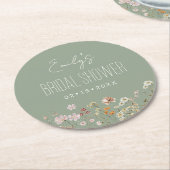 Salie Groene Wilde Bloem Boho Bruidsfeest Tuin Ronde Kartonnen Onderzetter (Gebogen)
