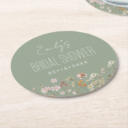 Salie Groene Wilde Bloem Boho Bruidsfeest Tuin Ronde Kartonnen Onderzetter (Gebogen)