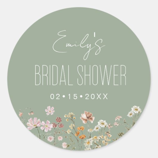 Salie Groene Wilde Bloem Boho Bruidsfeest Tuin Ronde Sticker (Voorkant)