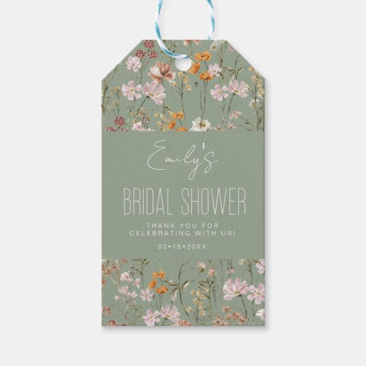Salie Groene Wilde Bloem Boho Bruiloft Uitnodiging Cadeaulabel (Voorkant)