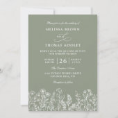Salie Groene Wilde Bloem Boho Budget QR Code Trouw Kaart (Voorkant)