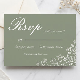 Salie Groene Wilde Bloem Bruiloft RSVP Kaart