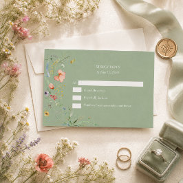 Salie Groene Wilde Bloem Bruiloft RSVP Kaart
