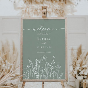 Salie Groene Wilde Bloem Bruiloft Welkom Bord Poster