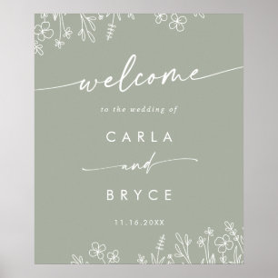 Salie Groene Wilde Bloem DIY Trouw Welkom Bord Poster