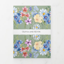 Salie Groene Wilde Bloem Drievoudige Trouw Uitnodi Drieluik Programma