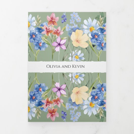 Salie Groene Wilde Bloem Drievoudige Trouw Uitnodi Drieluik Programma (Cover)